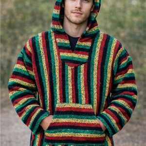 Pullover Hoodie eco-friendly in Rasta striped colors Baja sweater  Size S Unisex